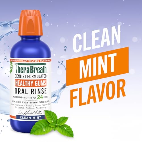 TheraBreath Healthy Gums Mouthwash Clean Mint, Antigingivitis, Dentist Formulated, 16 Fl Oz (2-Pack)-UPStoxs