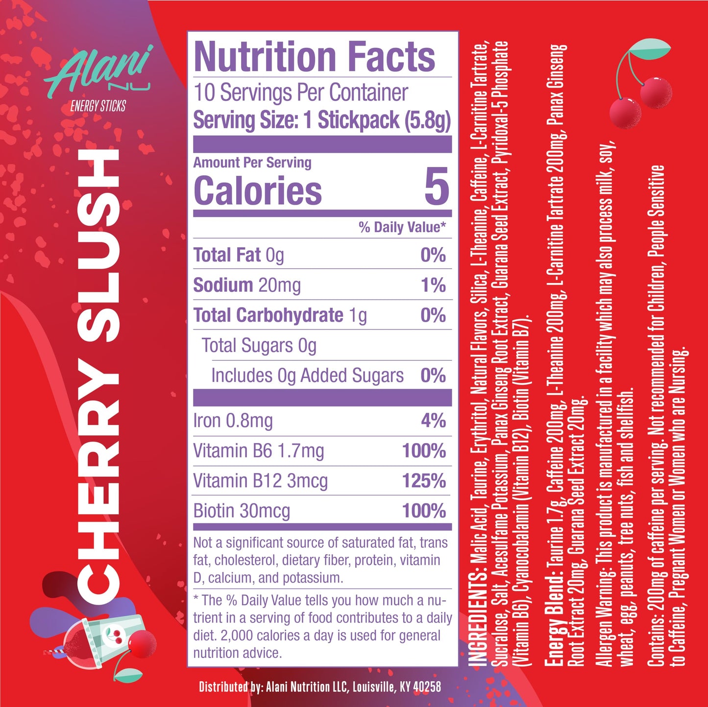 Alani Nu Cherry Slush Energy Sticks | Energy Drink Powder | 200mg Caffeine | Pre Workout Performance with Antioxidants | On-The-Go Drink Mix | Biotin, B Vitamins | Zero Sugar | 5 Calories | 10 Pack-UPStoxs