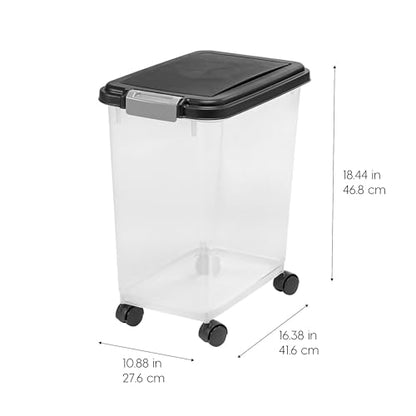 IRIS USA Airtight Dog Food Storage Container, Up to 30 lbs, Attachable Wheels, for Dog Cat Bird and other Pet Food Storage Bin, Keep Fresh, Easy Mobility, BPA Free, Black-UPStoxs
