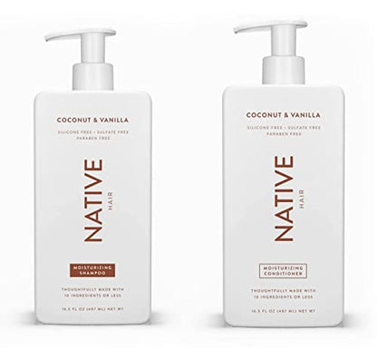 Native Shampoo and Conditioner Set | Sulfate Free, Paraben Free, Dye Free, with Naturally Derived Clean Ingredients| 16.5 oz (Coconut & Vanilla, Moisturizing), 2, 1.3 ounces-UPStoxs