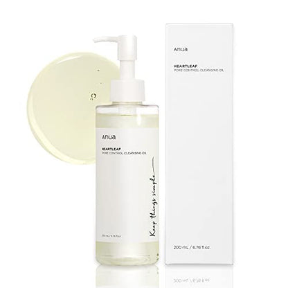 Anua Heartleaf Pore Control Cleansing Oil, Oil Cleanser for Face, Makeup Blackhead Remover, Korean Skin Care 6.76 fl oz(200ml) (original)-UPStoxs
