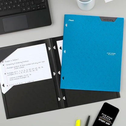 Five Star 2-Pocket Folder, Plastic Folder with Stay-Put Tabs, Fits 3 Ring Binder, Holds 8-1/2" x 11" Paper, Blue (333420H-ECM)-UPStoxs