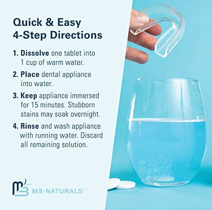 Retainer Cleanser Tablets Invisalign Cleaner FSA HSA Approved Remove Odors Discoloration Stains and Plaque 4 Month Supply Denture Cleansers Retainers Mouth Guards Denture Bath Mint by M3 Naturals-UPStoxs