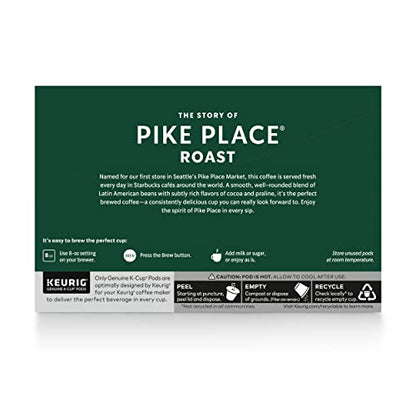 Starbucks K-Cup Coffee Pods, Medium Roast Coffee, Pike Place Roast for Keurig Brewers, 100% Arabica, 6 boxes (60 pods total)-UPStoxs