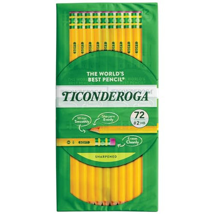 Ticonderoga Wood-Cased Pencils, Pre-Sharpened, 2 HB Soft, Yellow, 72 Count-UPStoxs