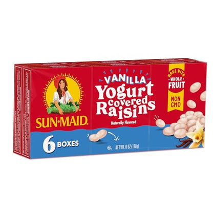 Sun-Maid Vanilla Yogurt Coated Raisins - (6 Pack) 1 oz Snack-Size Box - Yogurt Covered Dried Fruit Snack for Lunches and Snacks-UPStoxs