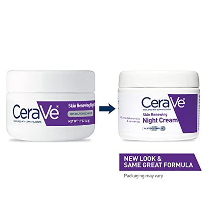 CeraVe Skin Renewing Night Cream | Niacinamide, Peptide Complex, and Hyaluronic Acid Moisturizer for Face | 1.7 Ounce, Packaging may Vary-UPStoxs