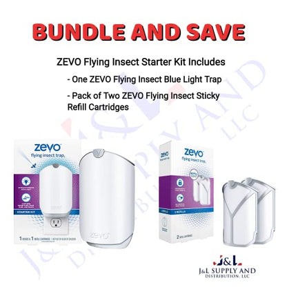 Zevo Flying Insect Trap for Indoors: Light Trap Captures Fruit Flies, Gnats and Houseflies, Starter Kit + Refills (1 Plug-in Base + 3 Cartridges)-UPStoxs
