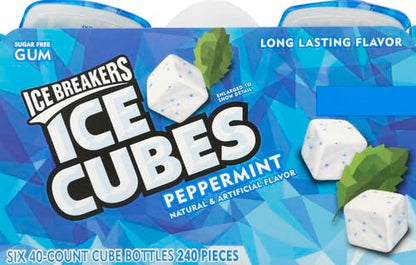 ICE BREAKERS Ice Cubes Peppermint Sugar Free Chewing Gum Bottles, 3.24 oz (6 Count, 40 Pieces)-UPStoxs