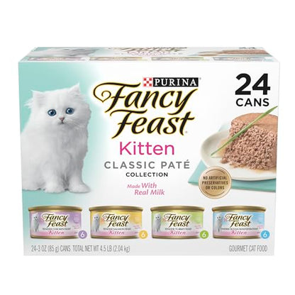 Purina Fancy Feast Tender Ocean Whitefish, Turkey, Chicken and Salmon Feasts Wet Kitten Food Variety Pack - (Pack of 24) 3 oz. Boxes-UPStoxs