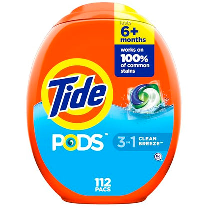 Tide PODS Laundry Detergent Soap Pacs, HE Compatible, 112 ct, Powerful 3-in-1 Clean, Clean Breeze-UPStoxs