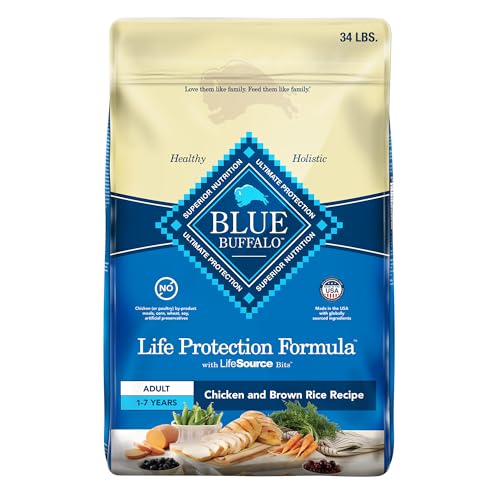 Blue Buffalo Life Protection Formula Adult Dry Dog Food, Helps Build and Maintain Strong Muscles, Made with Natural Ingredients, Chicken & Brown Rice Recipe, 34-lb. Bag-UPStoxs