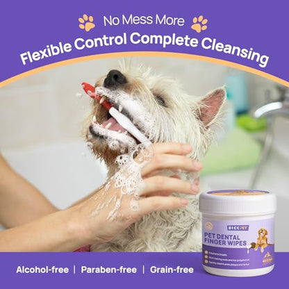 HICC PET Teeth Cleaning Wipes for Dogs & Cats, Remove Bad Breath by Removing Plaque and Tartar Buildup No-Rinse Dog Finger Toothbrush, Disposable Gentle Cleaning & Gum Care Pet Wipes, 50 Counts-UPStoxs