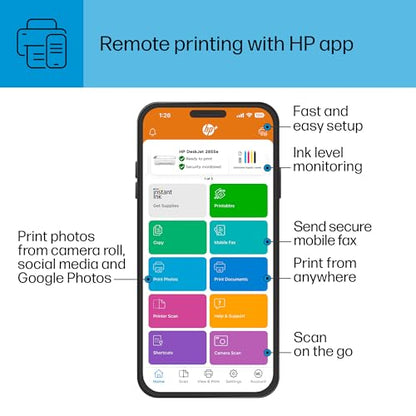 HP DeskJet 2855e Wireless All-in-One Color Inkjet Printer, Scanner, Copier, Best-for-home, 3 months of ink included (588S5A)-UPStoxs