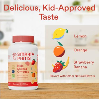 SmartyPants Kids Multivitamin Gummies: Omega 3 Fish Oil (EPA/DHA), Vitamin D3, C, Vitamin B12, B6, Vitamin A, K & Zinc for Immune Support, Gluten Free, Three Fruit Flavors, 120 Count (30 Day Supply)-UPStoxs
