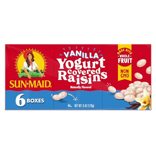 Sun-Maid Vanilla Yogurt Coated Raisins - (6 Pack) 1 oz Snack-Size Box - Yogurt Covered Dried Fruit Snack for Lunches and Snacks-UPStoxs
