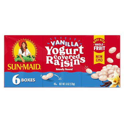 Sun-Maid Vanilla Yogurt Coated Raisins - (6 Pack) 1 oz Snack-Size Box - Yogurt Covered Dried Fruit Snack for Lunches and Snacks-UPStoxs