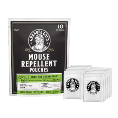 Grandpa Gus's Extra-Strength Mouse Repellent Pouches, Cinnamon/Peppermint Oils Repel Mice from Nesting & Freshen Air in Car/RV/Boat/Garage/Shed/Cabin, 1.75 oz (Pack of 10)-UPStoxs