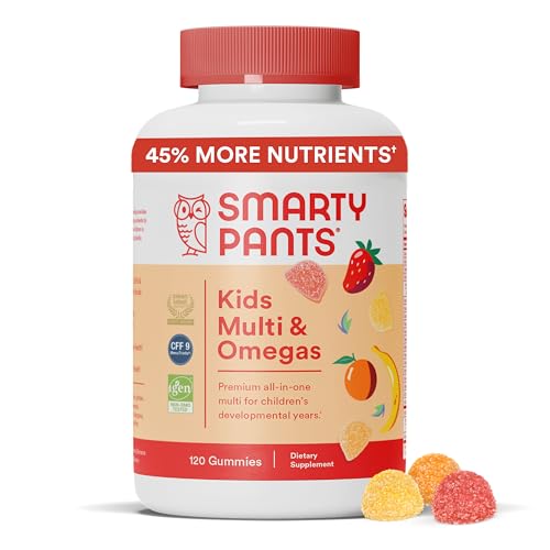 SmartyPants Kids Multivitamin Gummies: Omega 3 Fish Oil (EPA/DHA), Vitamin D3, C, Vitamin B12, B6, Vitamin A, K & Zinc for Immune Support, Gluten Free, Three Fruit Flavors, 120 Count (30 Day Supply)-UPStoxs