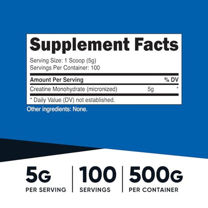 Nutricost Creatine Monohydrate Micronized Powder 500G, 5000mg Per Serv (5g) - Micronized Creatine Monohydrate, 100 Servings, 17.637 Ounes-UPStoxs
