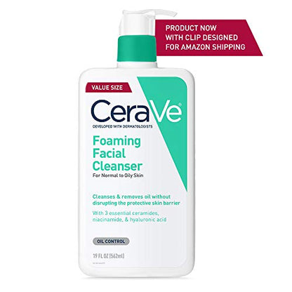 CeraVe Foaming Facial Cleanser | Daily Face Wash for Oily Skin | Hyaluronic Acid + Ceramides + Niacinamide| Fragrance Free & Paraben Free | Non-Drying Oil Control Face Wash | 19 Fluid Ounce-UPStoxs