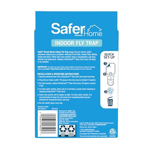 Safer Home SH502 Indoor Plug-In Fly Trap for Flies, Fruit Flies, Moths, Gnats, and Other Flying Insects – 400 Sq Ft of Protection-UPStoxs