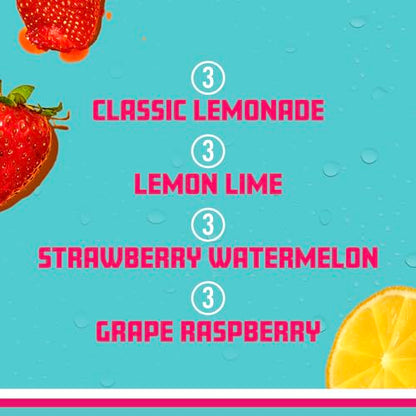Sparkling Ice Blue Variety Pack, Zero Sugar Sparkling Water, with Vitamins and Antioxidants, 17 fl oz, 12 count (Classic Lemonade, Strawberry Watermelon, Grape Raspberry, Lemon Lime)-UPStoxs