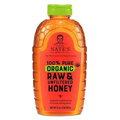 Nate's Organic 100% Pure, Raw & Unfiltered Honey - USDA Certified Organic - 32oz. Squeeze Bottle-UPStoxs