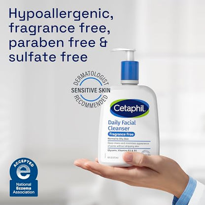 Cetaphil Face Wash, Daily Facial Cleanser for Sensitive, Combination to Oily Skin, NEW 16 oz, Fragrance Free, Gentle Foaming, Soap Free, Hypoallergenic (Packaging May Vary)-UPStoxs