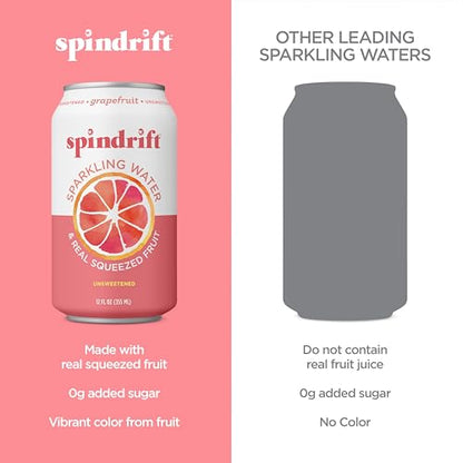 Spindrift Sparkling Water, Grapefruit Flavored, Made with Real Squeezed Fruit, (Only 15 Calories per Can), 12 Fl Oz (Pack of 24)-UPStoxs