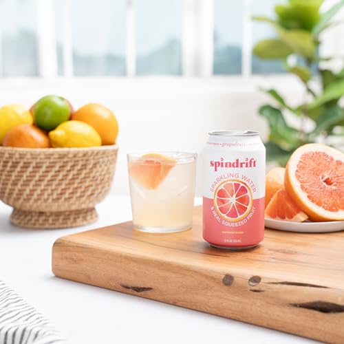 Spindrift Sparkling Water, Grapefruit Flavored, Made with Real Squeezed Fruit, (Only 15 Calories per Can), 12 Fl Oz (Pack of 24)-UPStoxs