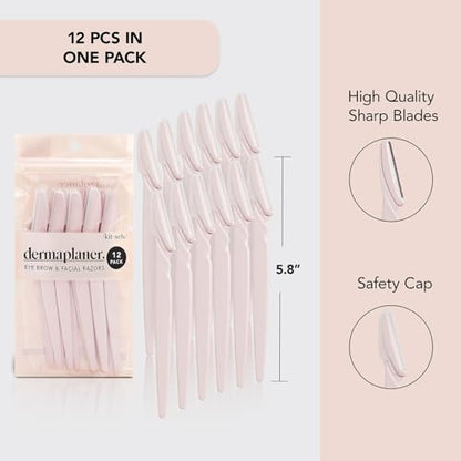 Kitsch Dermaplaning Tool - Face Razors for Women and Men, Eyebrow Trimmer & Face Shaver for Women, Facial Hair Removal for Women and Men, Dermaplane Razor for Women Face, 12 pc (Blush)-UPStoxs