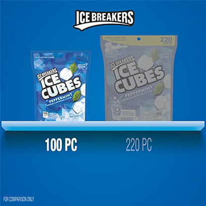 ICE BREAKERS Ice Cubes Peppermint Sugar Free Chewing Gum Pouch, 8.11 oz (100 Pieces)-UPStoxs