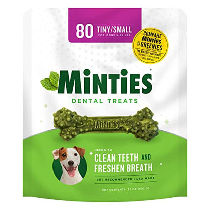 Minties Dental Chews for Dogs, 80 Count, Vet-Recommended Mint-Flavored Dental Treats for Tiny/Small Dogs 5-24 lbs, Dental Bones Clean Teeth, Fight Bad Breath, and Removes Plaque and Tartar-UPStoxs