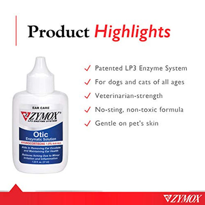 Zymox Otic Enzymatic Solution for Dogs and Cats to Soothe Ear Infections with 1% Hydrocortisone for Itch Relief, 1.25oz-UPStoxs