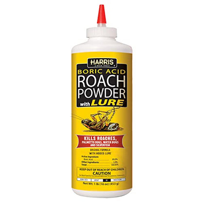 HARRIS Boric Acid Roach and Silverfish Killer Powder w/Lure for Insects (16oz)-UPStoxs