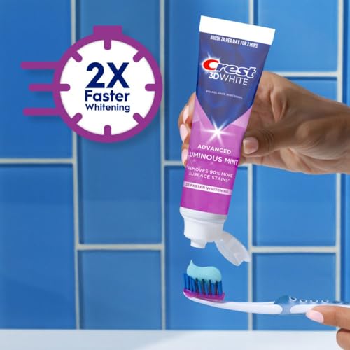 Crest 3D White Advanced Luminous Mint Teeth Whitening Toothpaste, 3.7 oz Pack of 4 - Helps Remove Surface Stains, Whitens Teeth, Strengthens Tooth Enamel, Protects Against Cavities-UPStoxs