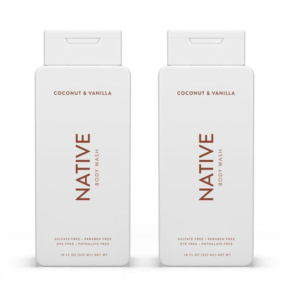 Native Body Wash Contains Naturally Derived Ingredients | For Women & Men, Sulfate, Paraben, & Dye Free Leaving Skin Soft and Hydrated | Coconut & Vanilla 18 oz - 2 Pk-UPStoxs