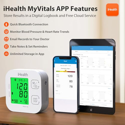 iHealth Track Smart Upper Arm Blood Pressure Monitor with Wide Range Cuff That fits Standard to Large Adult Arms, Bluetooth Compatible for iOS & Android Devices-UPStoxs