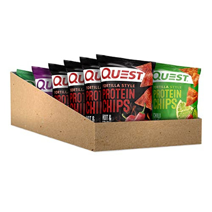 Quest Nutrition Tortilla Style Protein Chips Variety Pack, Chili Lime, Hot & Spicy, & Spicy Sweet Chili, 12 Count (3 Each Flavor)-UPStoxs