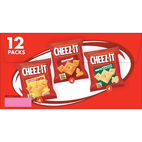 Cheez-It Cheese Crackers, Baked Snack Crackers, Lunch Snacks, Variety Pack, 12.1oz Box (12 Packs)-UPStoxs