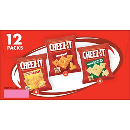 Cheez-It Cheese Crackers, Baked Snack Crackers, Lunch Snacks, Variety Pack, 12.1oz Box (12 Packs)-UPStoxs