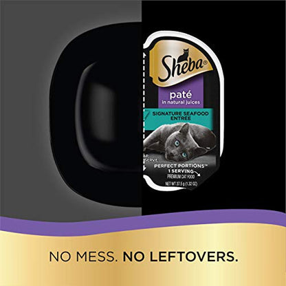 SHEBA Perfect Portions Paté Wet Cat Food Trays (24 Count, 48 Servings), Signature Seafood Entrée, Easy Peel Twin-Pack Trays-UPStoxs