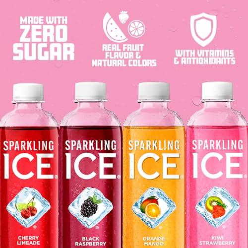 Sparkling Ice Purple Variety Pack, Flavored Water, Zero Sugar, with Vitamins and Antioxidants, 17 fl oz, 12 count (Black Raspberry, Cherry Limeade, Orange Mango, Kiwi Strawberry)-UPStoxs