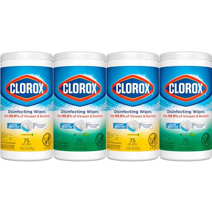 Clorox Disinfecting Wipes Value Pack, Bleach Free Cleaning Wipes, 75 Count Each, Pack of 4-UPStoxs