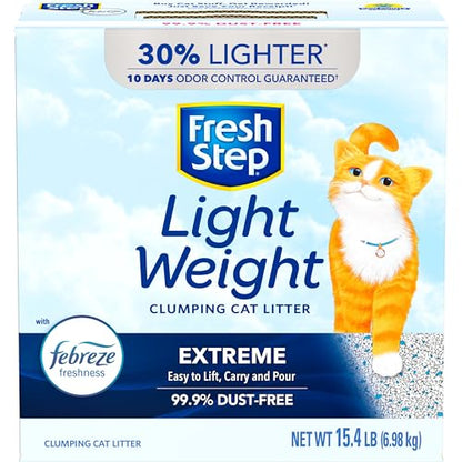 Fresh Step Clumping Cat Litter, Lightweight, Extreme, Long Lasting Odor Control Kitty Litter with Activated Charcoal, Low Dust Formula, 15.4 lb (Package May Vary)-UPStoxs
