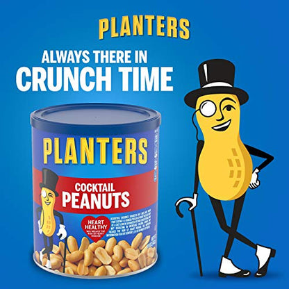 PLANTERS Salted Cocktail Peanuts, Party Snacks, Plant Based Protein 16oz (1 Canister)-UPStoxs