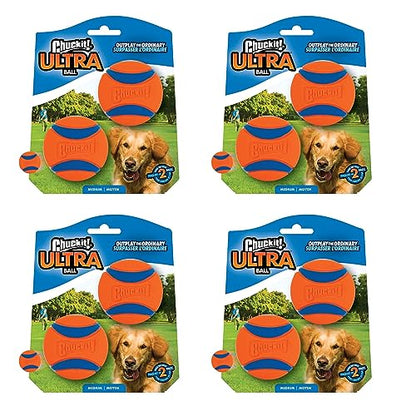 Chuckit Ultra Ball Dog Toy, Medium (2.5" Diameter), Pack of 8 with Chuckit Cleaning Bucket-UPStoxs