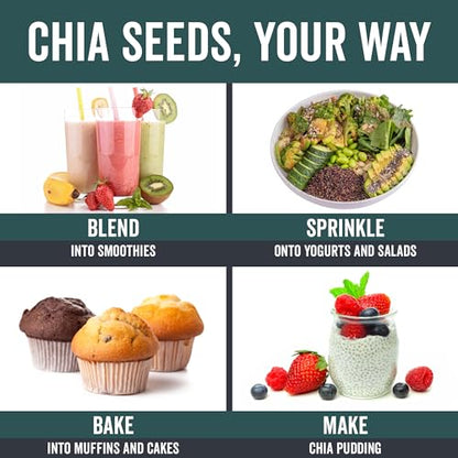 Viva Naturals Organic Chia Seeds 2 LBs - Plant-Based Omega-3 and Vegan Protein, Non-GMO Chia Seeds Organic Perfect for Smoothies, Salads and Chia Seed Pudding, Black Chia Seeds Bulk-UPStoxs