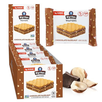 Rip Van Chocolate Hazelnut Wafer Cookies, Keto, Non-GMO, Healthy Snacks, Low Carb & Low Sugar (2g), Low Calorie, Vegan, 16 Count-UPStoxs